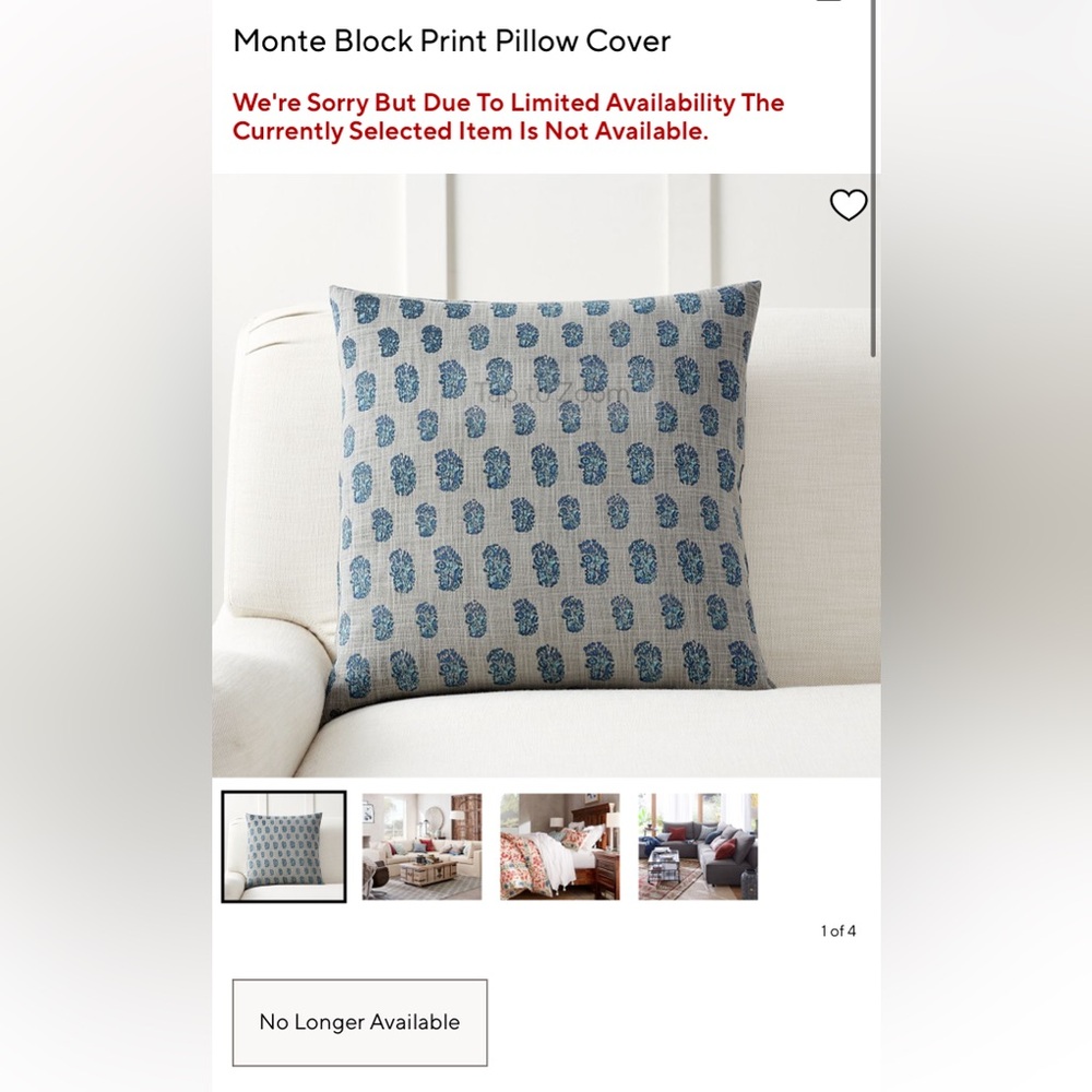 New Pottery Barn Monte Block Print Pillow Cover- Blues- 20”